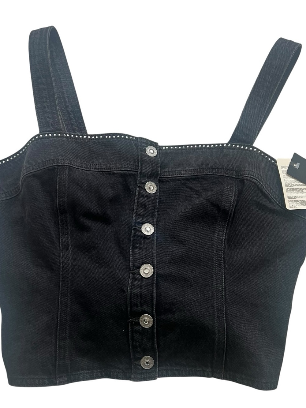Levi's Black Denim Button-Front Crop Top with Stud Accent